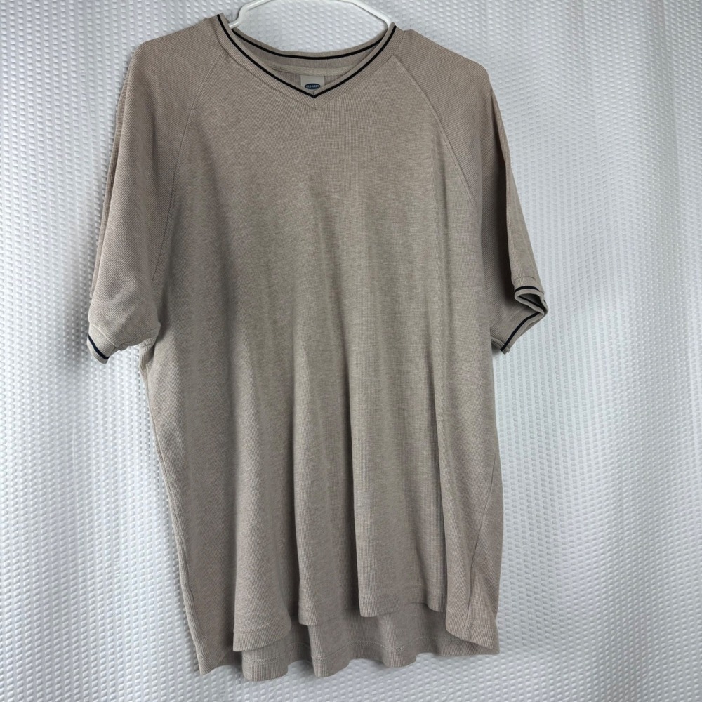 Old Navy Mens Large V Neck Beige Short‎ Sleeve T Shirt Top Cotton Casual